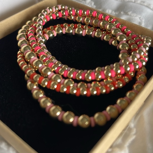 Gold Beaded Stackable Stretch Bracelets Set -  14K Gold Beads - Picture 10 of 16